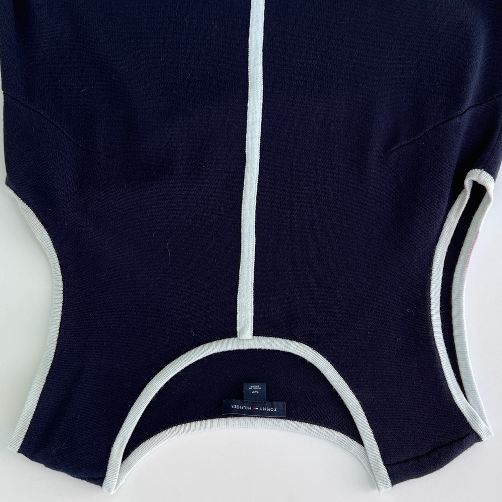 TOMMY HILFIGER Women's A Navy Blue Shift Sleeveless Dress White Pockets Neckline - Picture 8 of 8